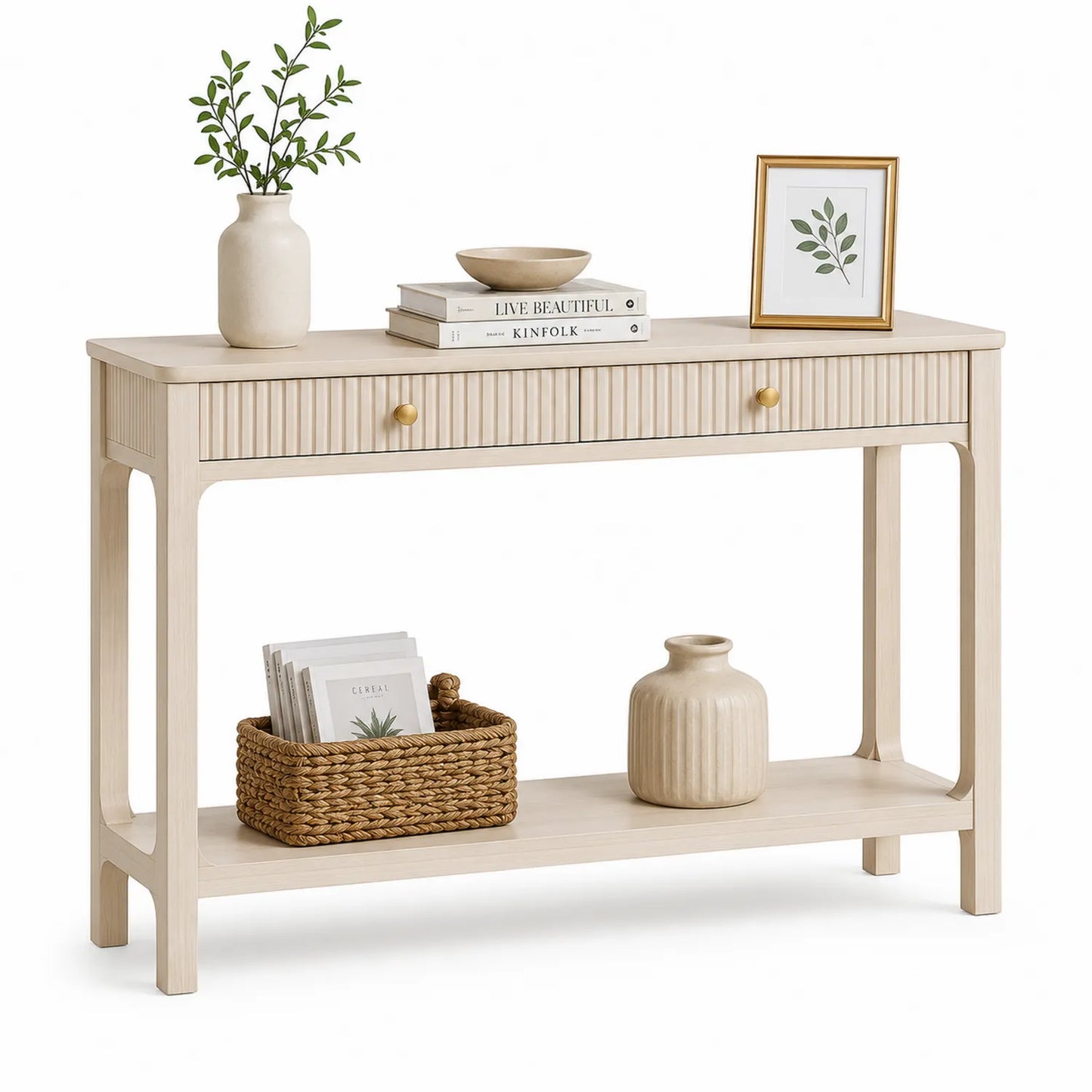 Console Bois Chêne Beige avec Étagère 120x30x80cm