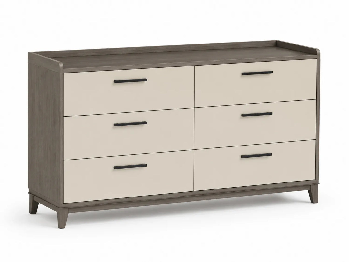 Commode en Bois et MDF Gris et Beige à 6 Tiroirs
