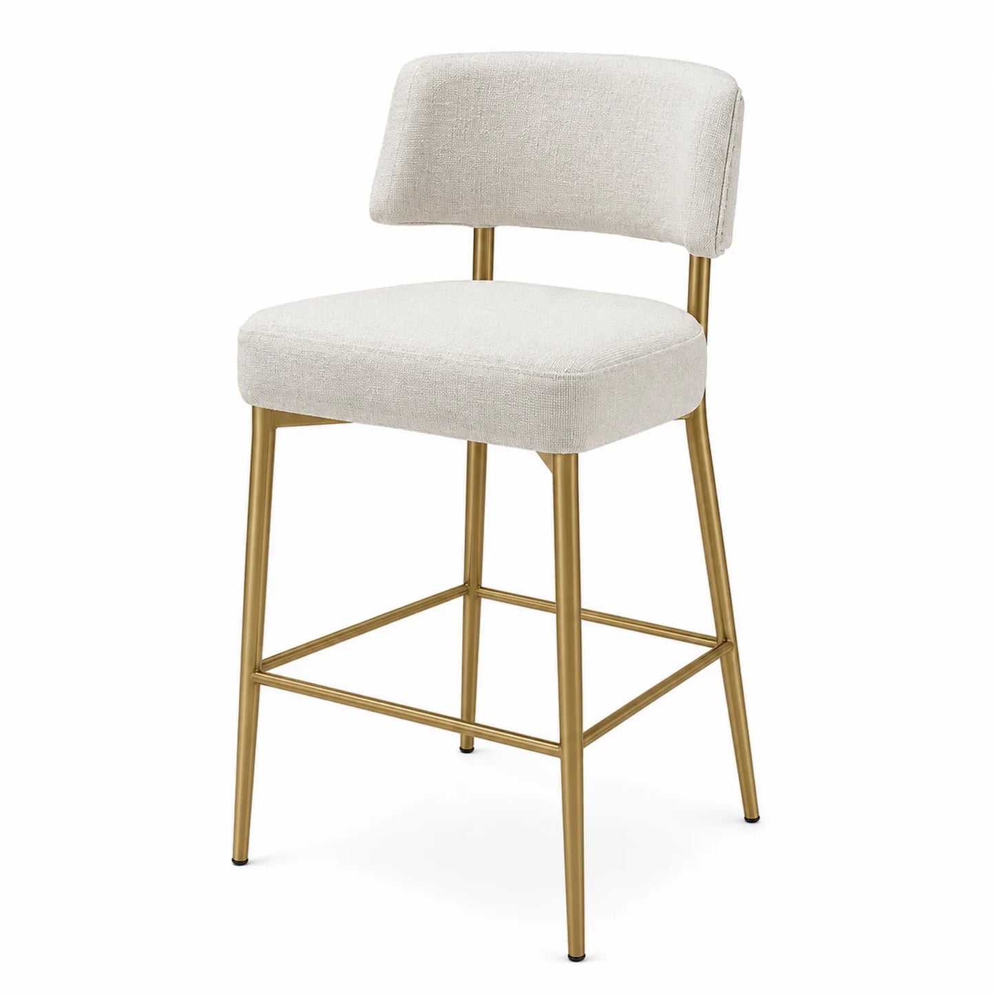 Chaise de bar en lin beige avec cadre en métal doré