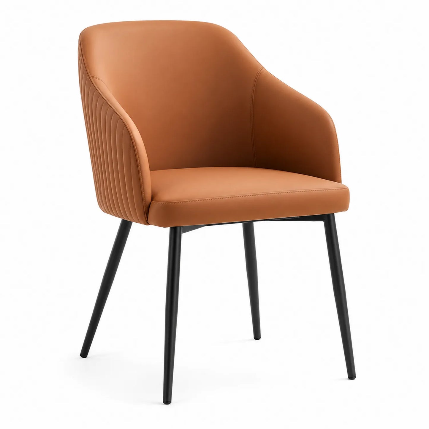 Chaise en cuir synthétique marron avec pieds en métal noir