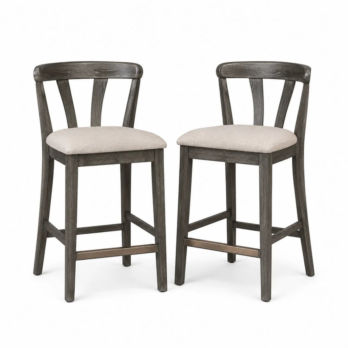Tabouret de bar en bois avec assise en tissu Beige - Ensemble de 2