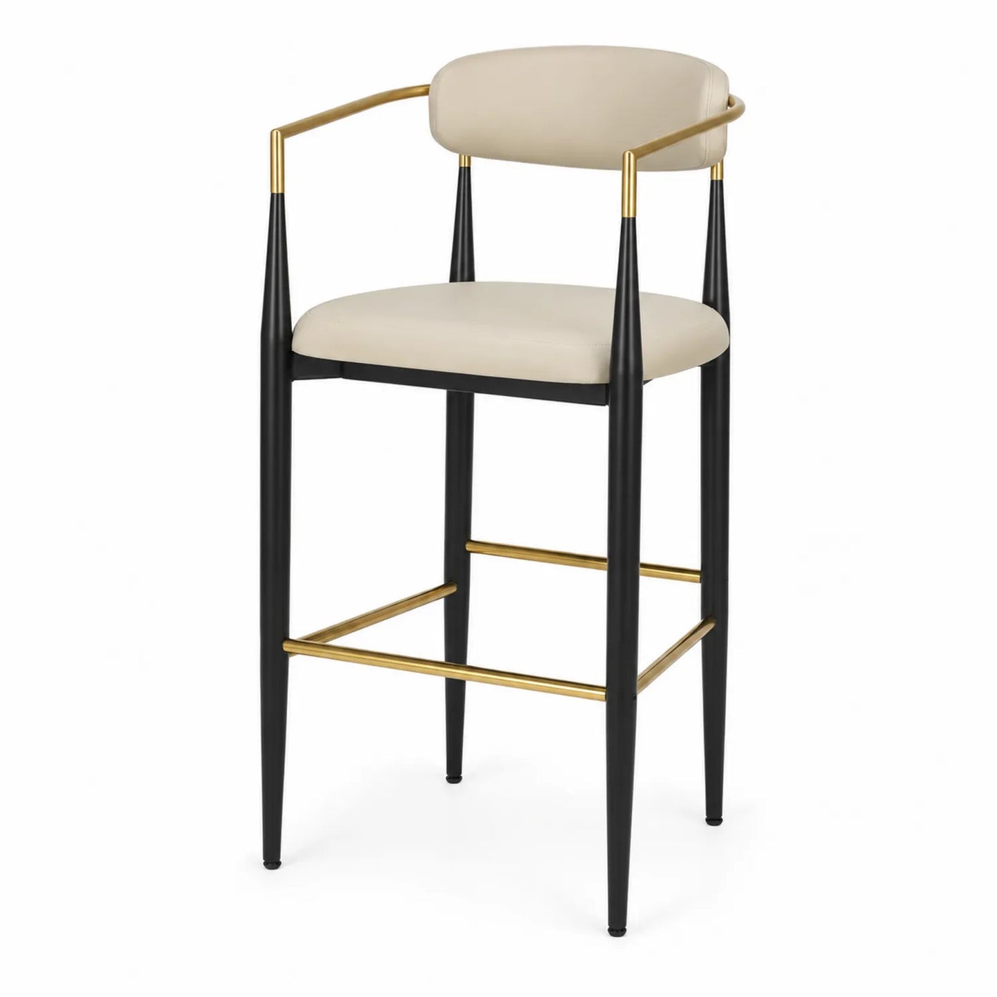 Tabouret de bar en métal avec assise en cuir synthétique Beige