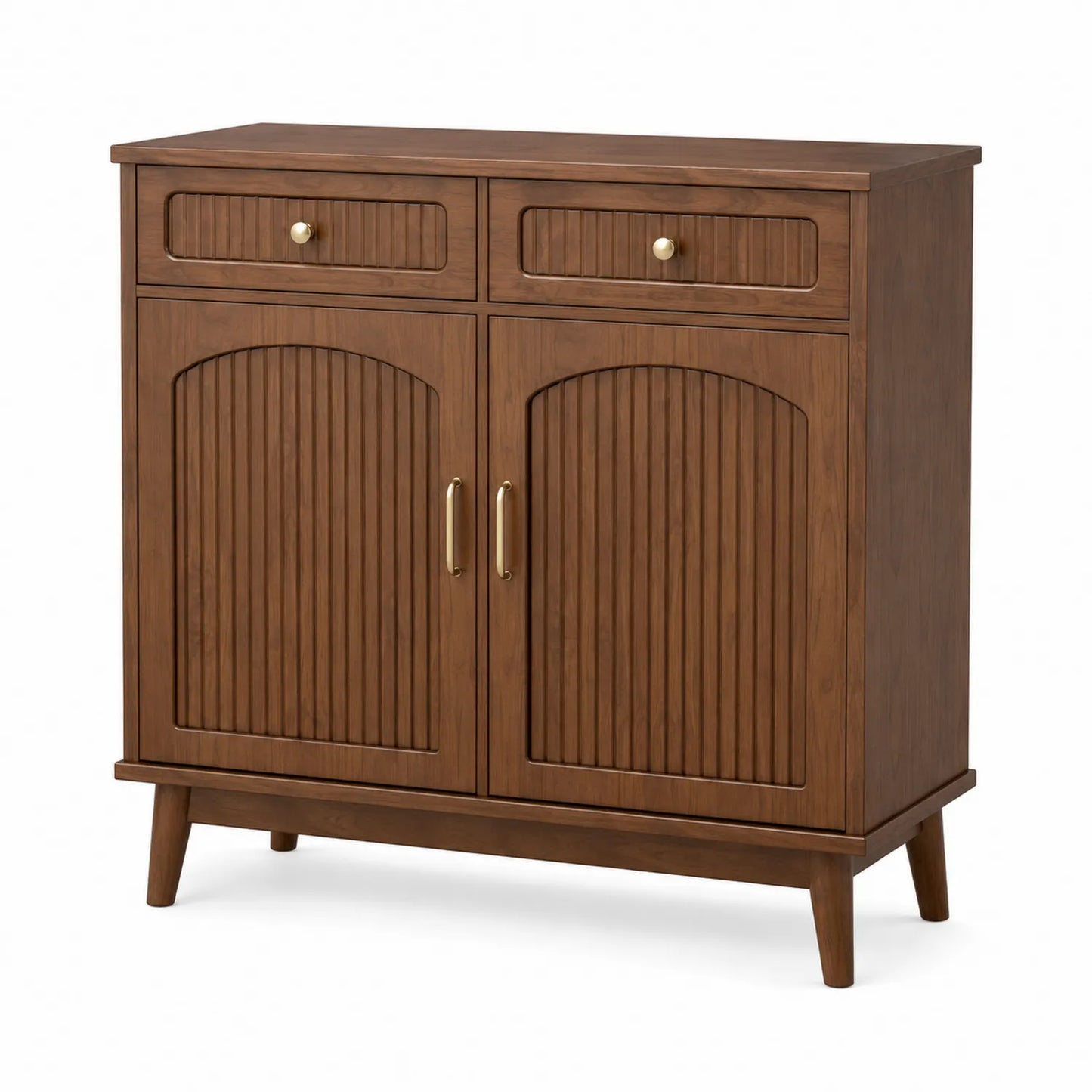 Buffet en bois brun à deux portes avec tiroirs