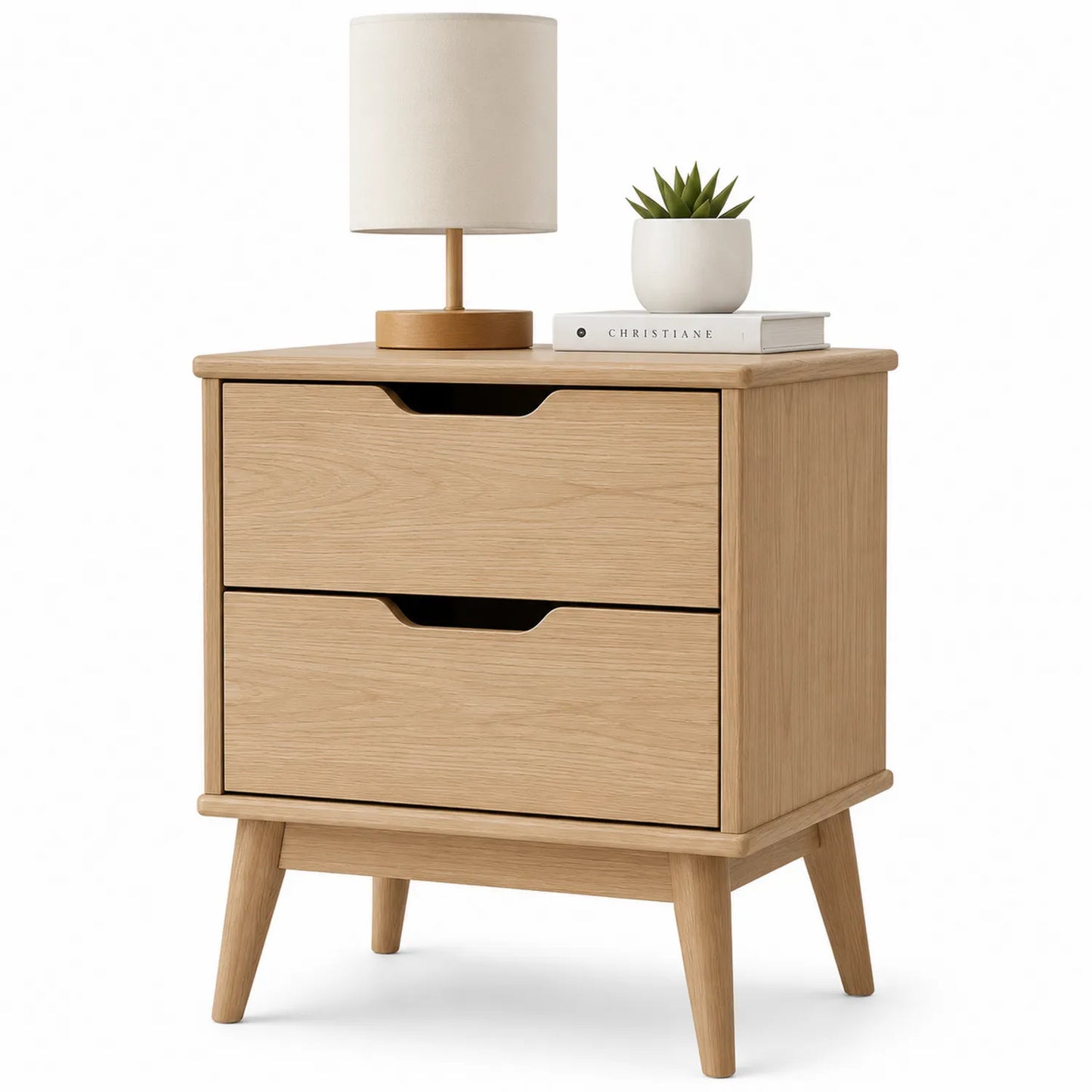 Table de chevet en bois avec 2 tiroirs en chêne