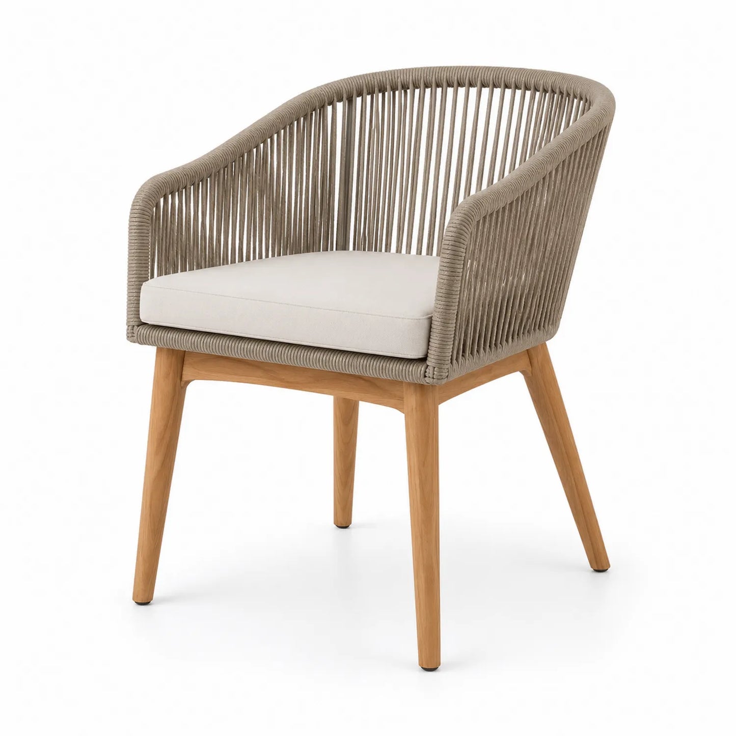 Chaise d'extérieur en bois et corde beige