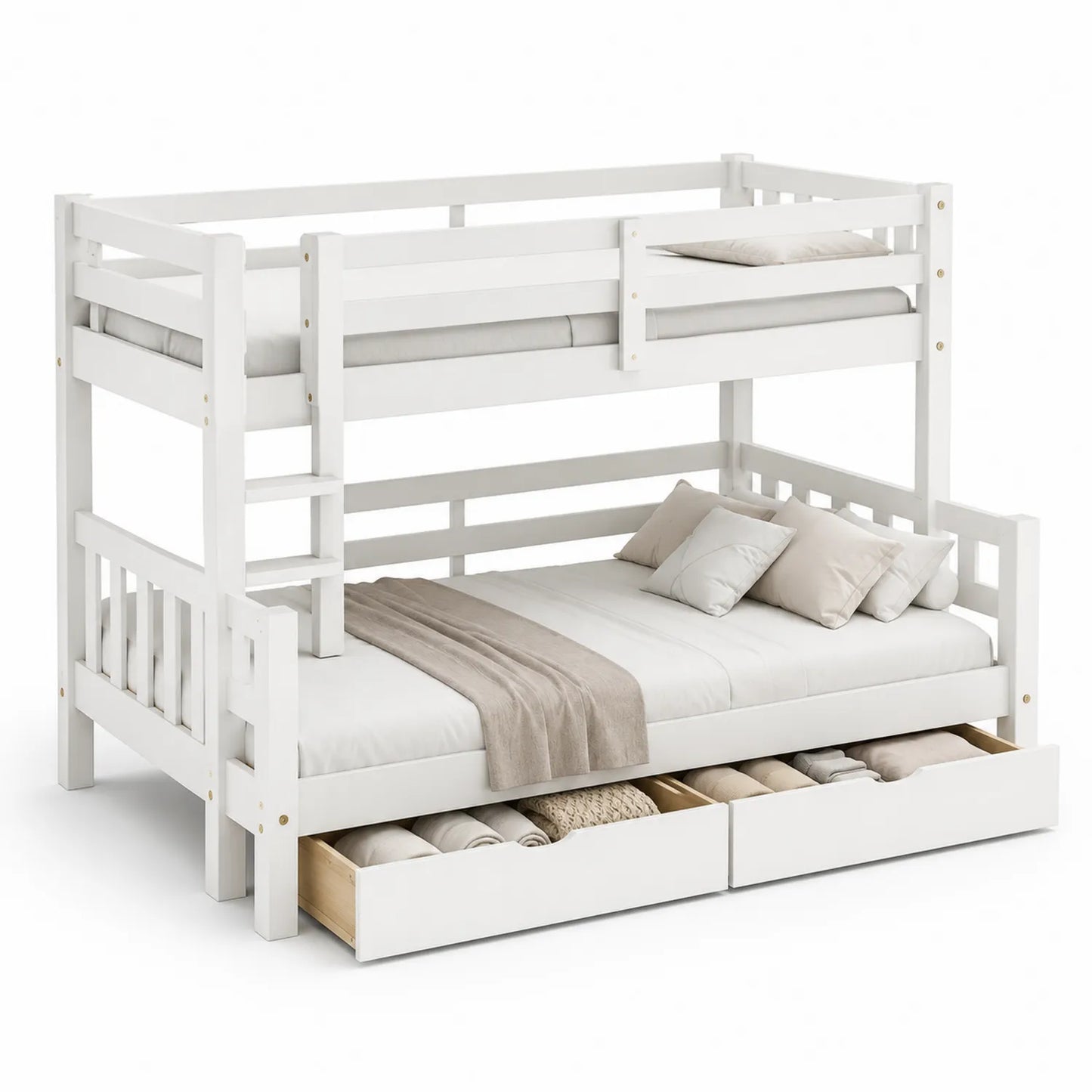 Lit superposé en bois blanc avec tiroirs 200x140/90cm