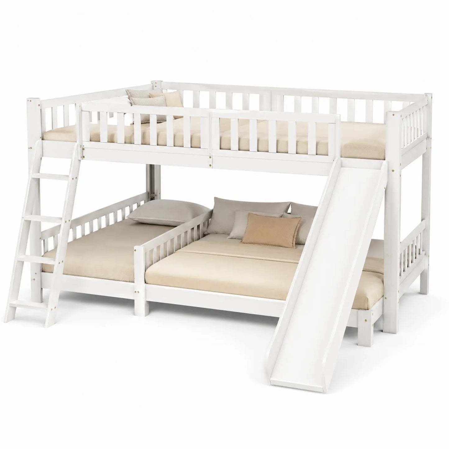 Lit superposé en bois blanc avec toboggan et échelle