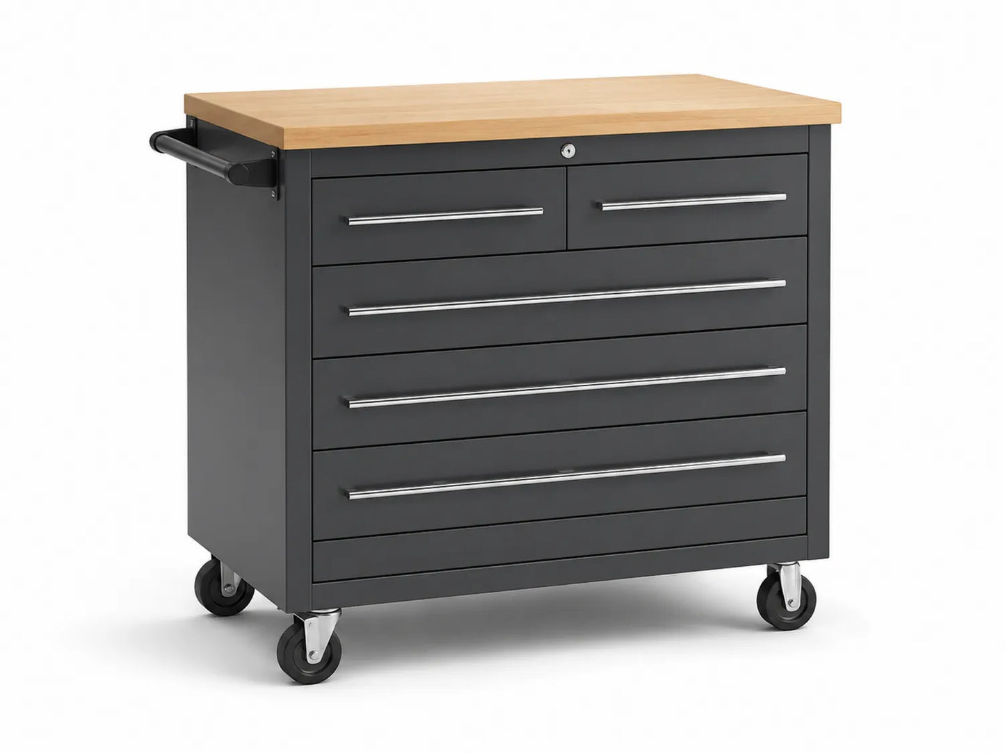 Meuble de rangement en acier et bois avec roulettes, 6 tiroirs, Noir