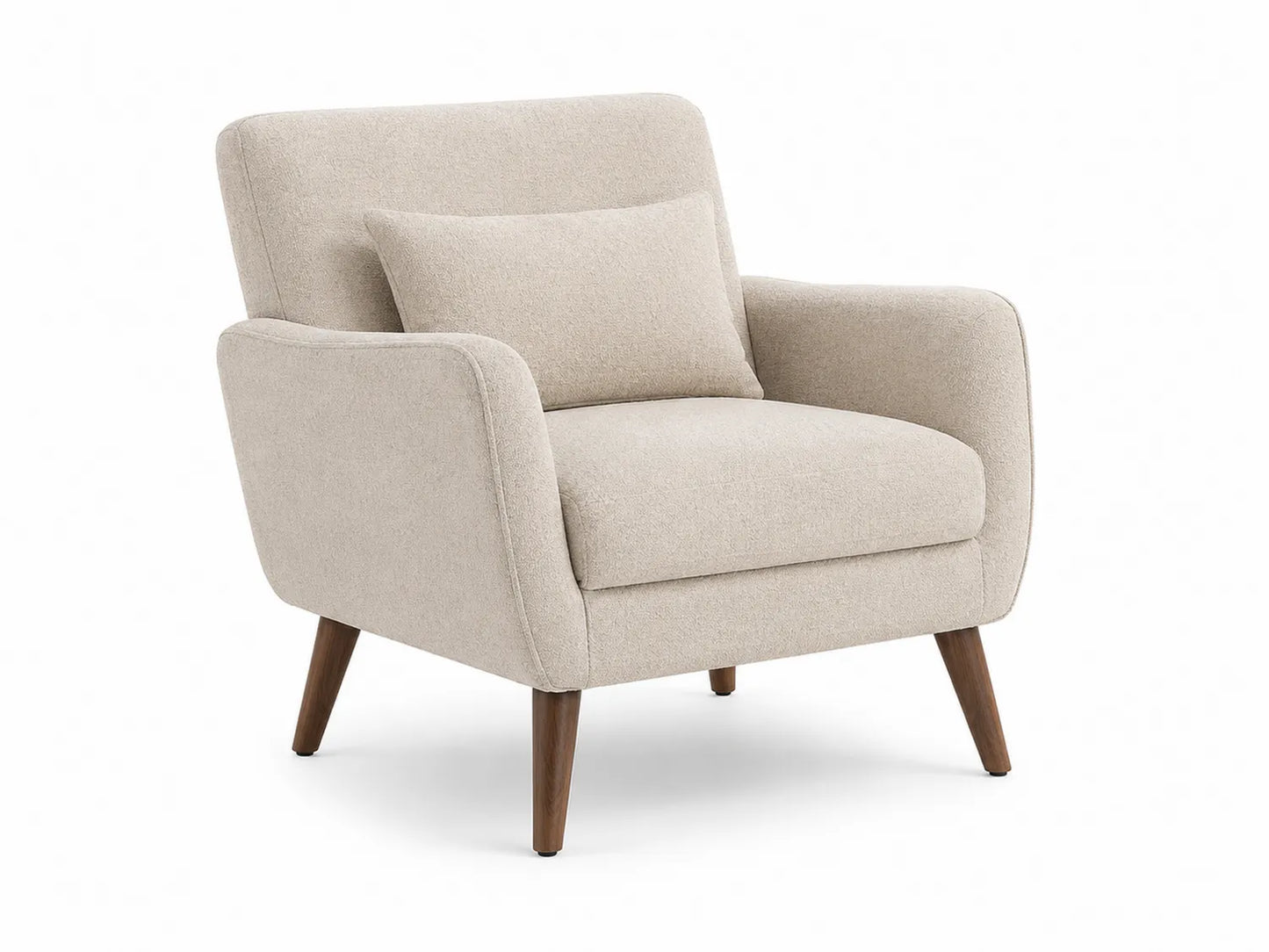 Fauteuil en tissu polyester beige avec pieds en bois