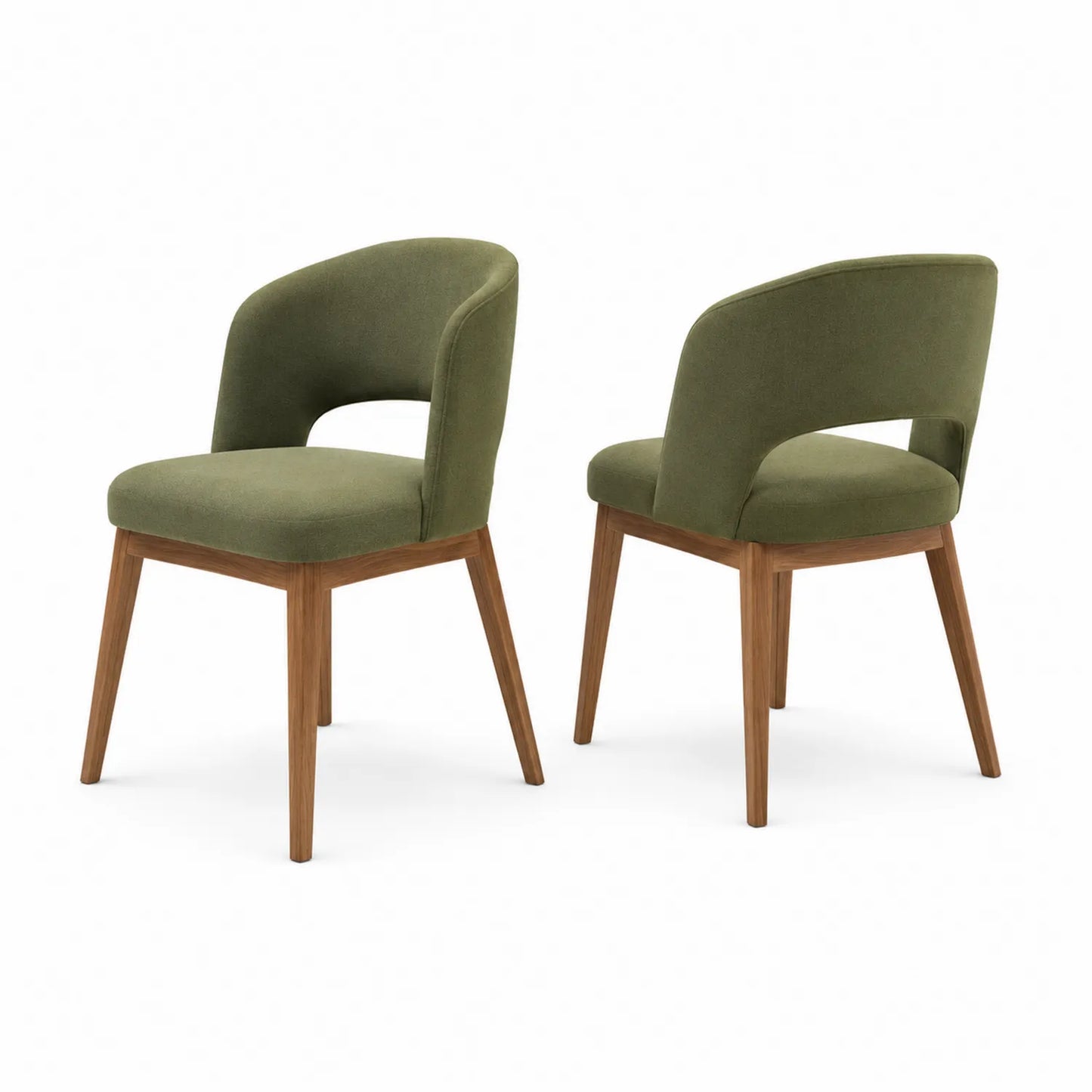 Lot de 2 chaises en tissu vert avec pieds en bois