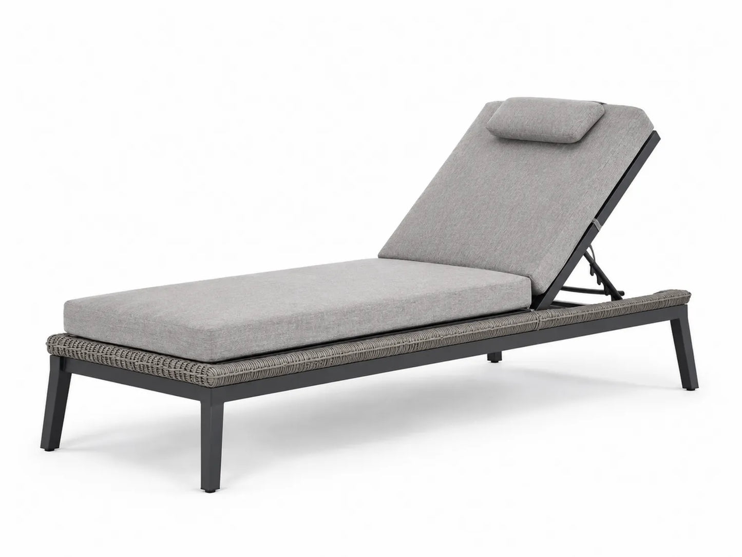 Chaise Longue Extérieure Aluminium Tissu Gris Réglable 195x65x35cm