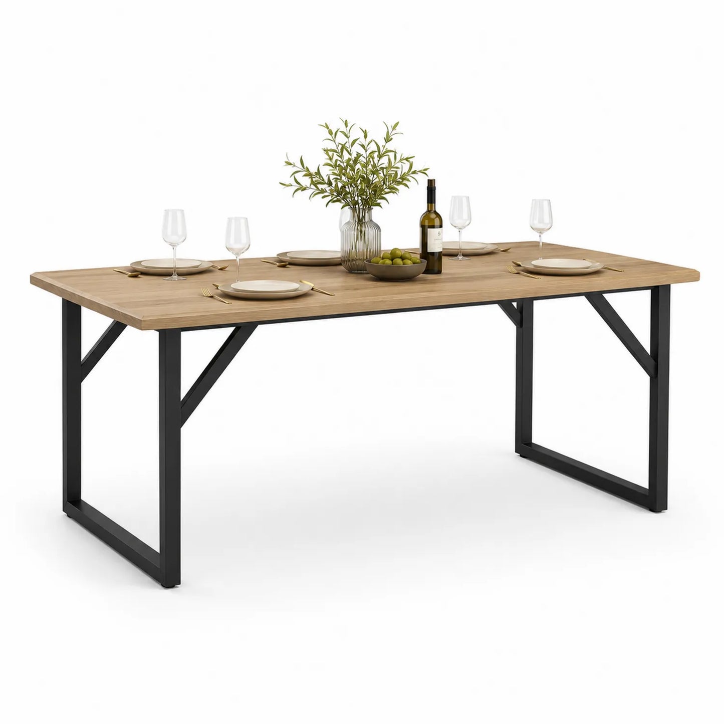 Table à manger rectangulaire chêne et métal 180x90 cm