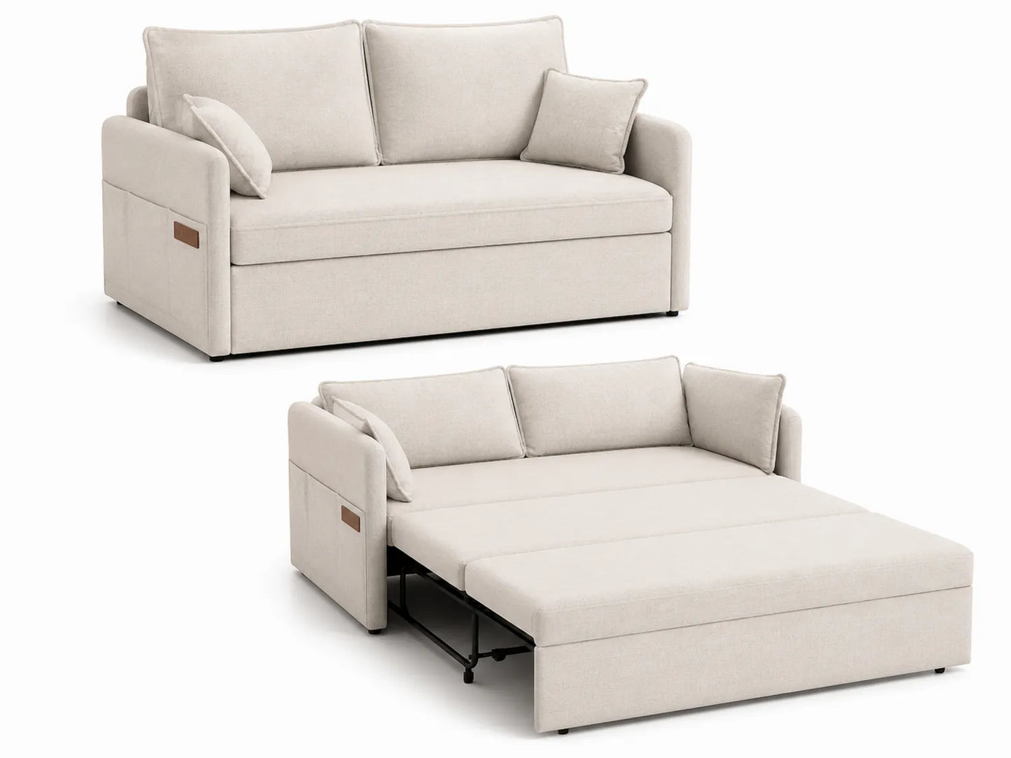 Canapé-lit en tissu Beige 200cm