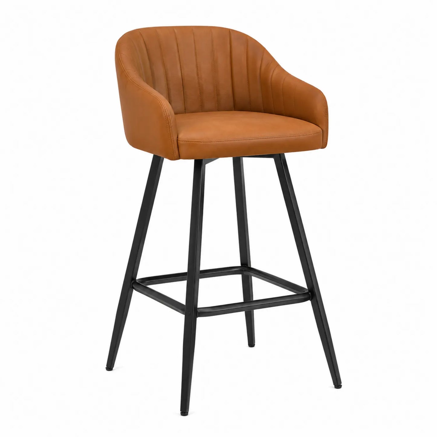 Tabouret de bar en cuir synthétique marron avec cadre en métal noir