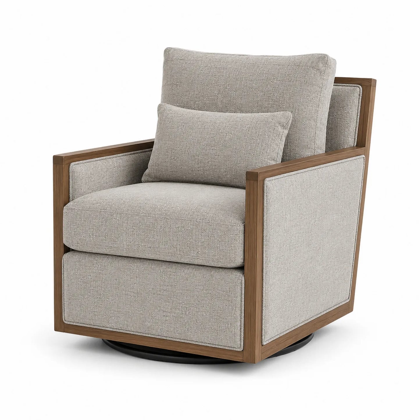 Fauteuil pivotant en tissu avec cadre en bois