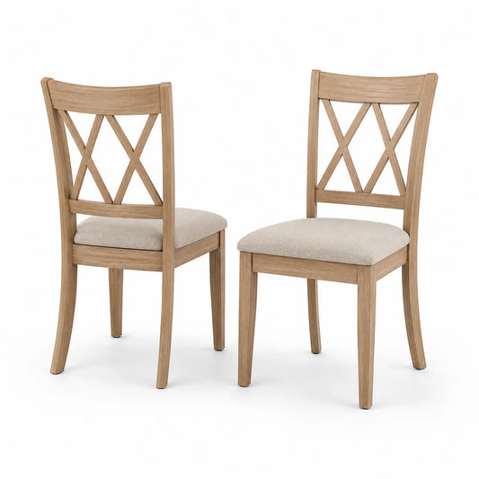 Ensemble de 2 chaises de salle à manger en bois tissu beige