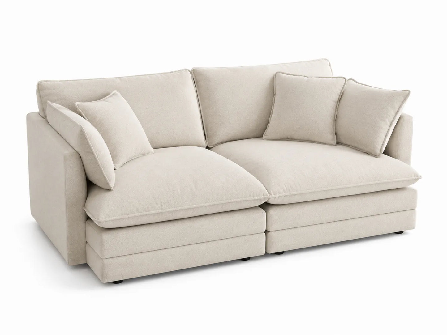Canapé Modulable 2 Places Tissu Lin Beige avec Coussins