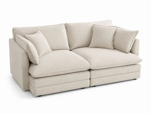 Canapé Modulable 2 Places Tissu Lin Beige avec Coussins