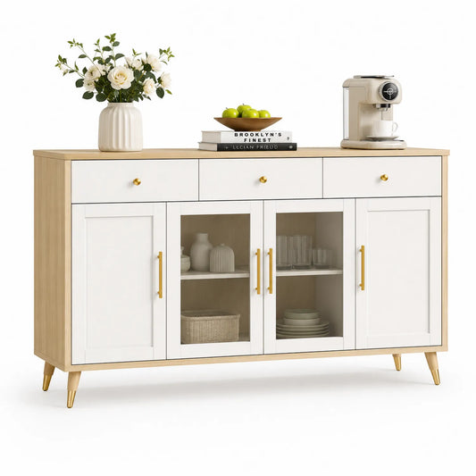 Buffet de Rangement en Bois MDF Blanc avec Portes et Tiroirs
