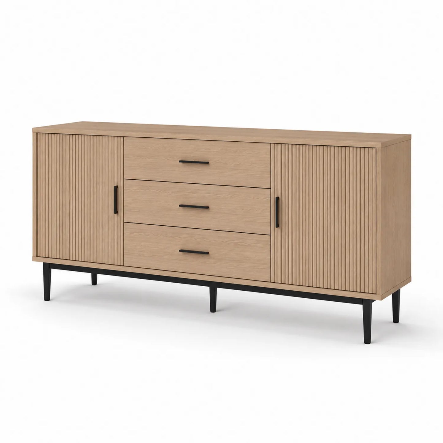 Buffet en Chêne Clair avec Acier Noir, 160x45x80 cm
