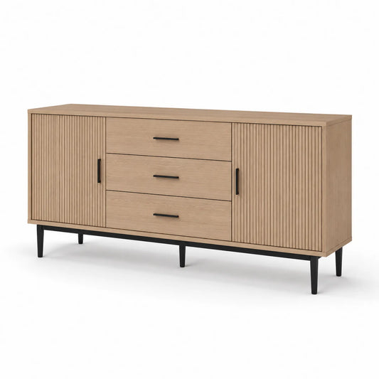 Buffet en Chêne Clair avec Acier Noir, 160x45x80 cm