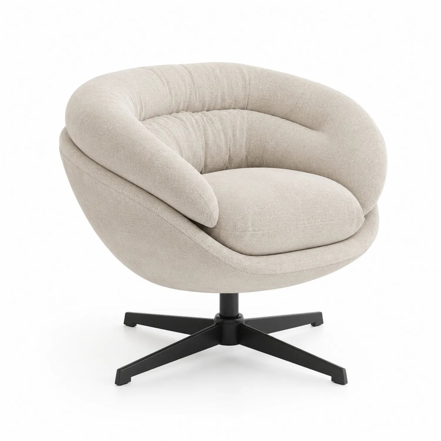 Fauteuil pivotant en tissu beige avec pied en métal noir