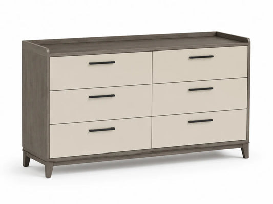 Commode en Bois et MDF Gris et Beige à 6 Tiroirs