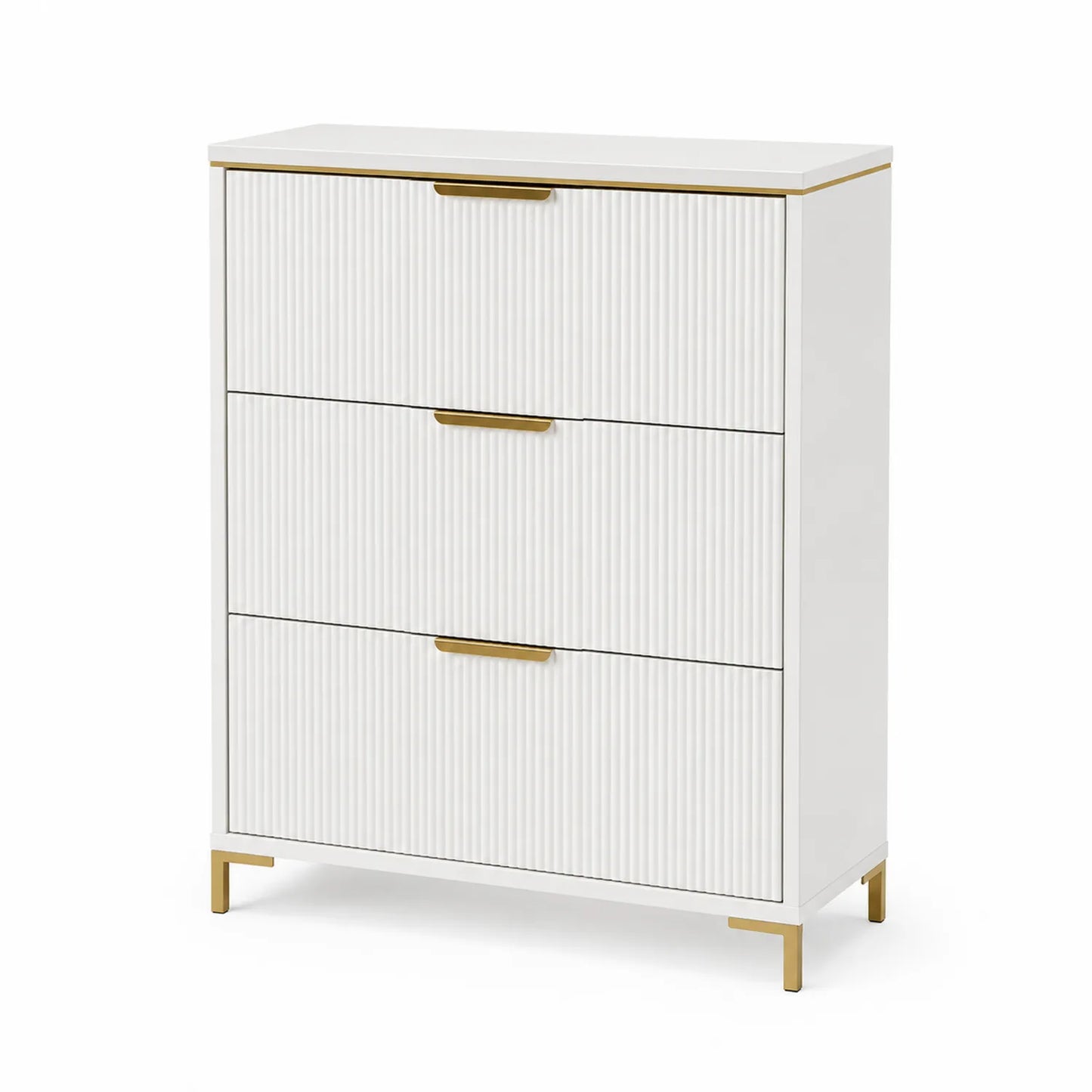 Meuble à chaussures 3 abattants en bois MDF blanc et doré