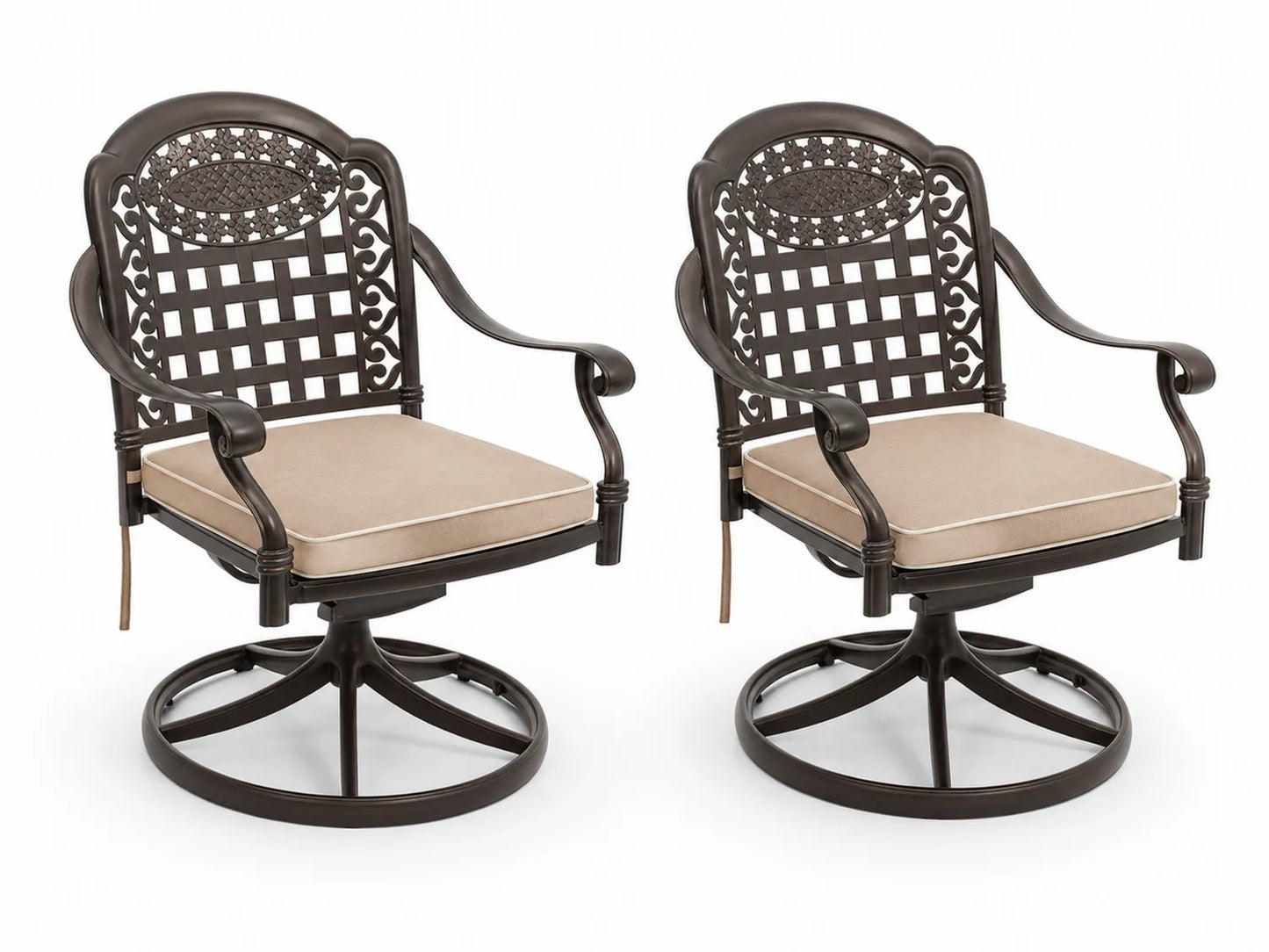 Lot de 2 fauteuils pivotants en aluminium avec coussins beige