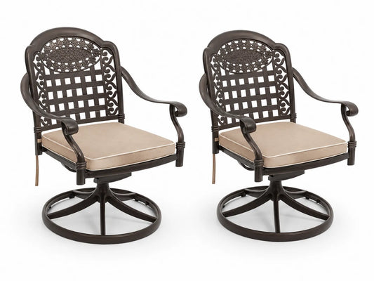 Lot de 2 fauteuils pivotants en aluminium avec coussins beige