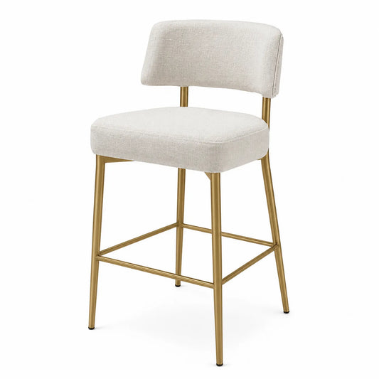 Chaise de bar en lin beige avec cadre en métal doré