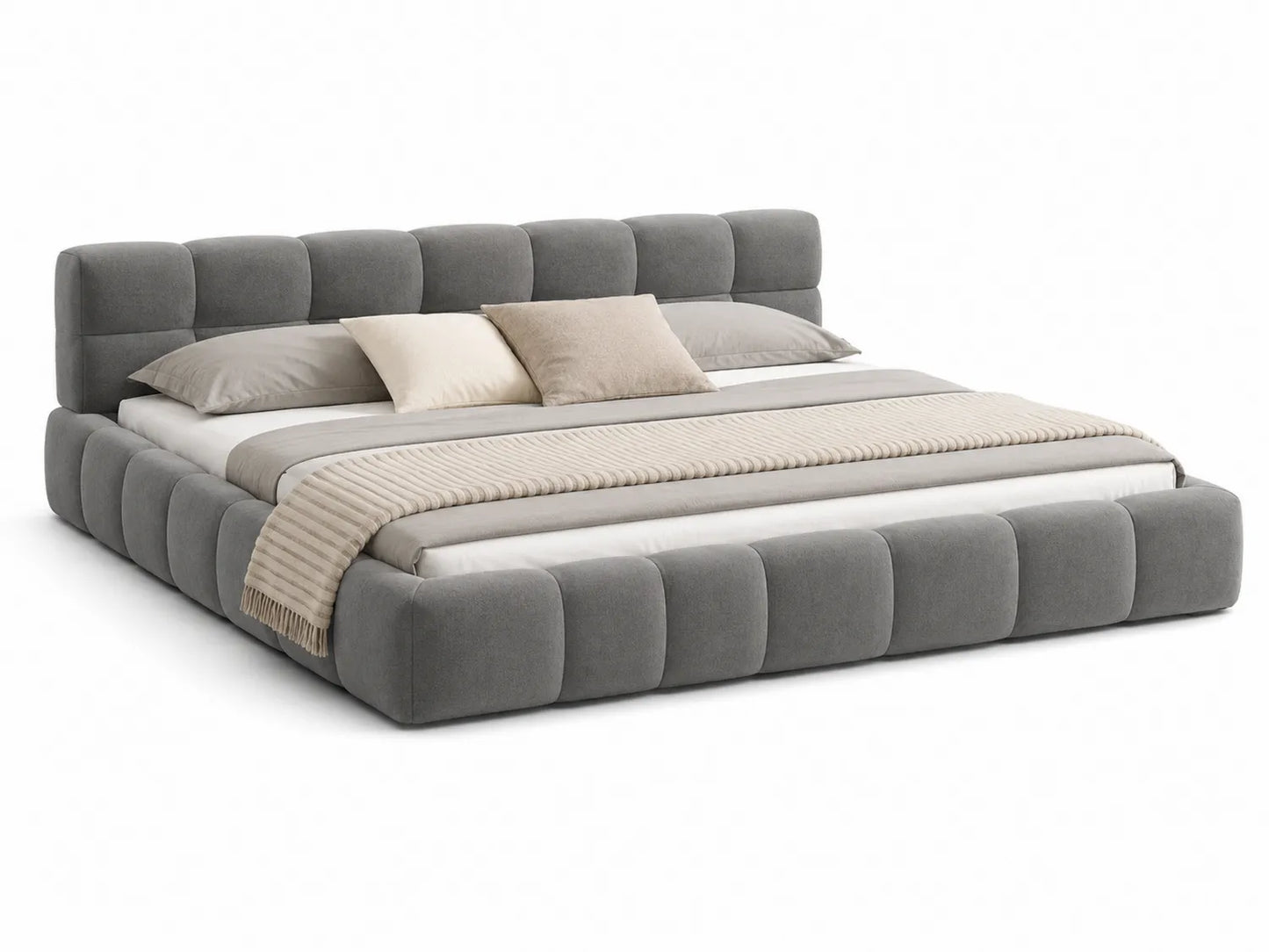 Lit double en tissu gris 200x220 cm