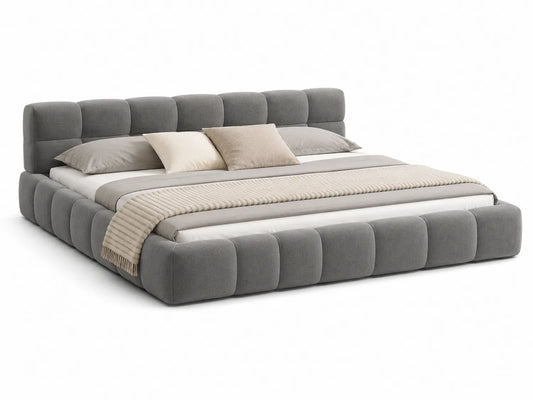 Lit double en tissu gris 200x220 cm