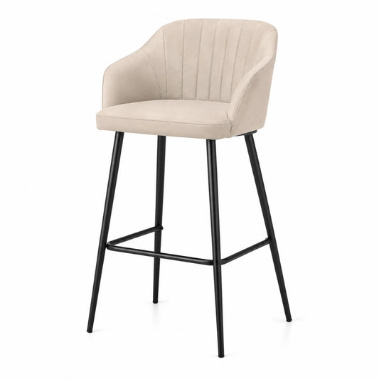 Chaise de bar en tissu beige avec pieds en métal noir