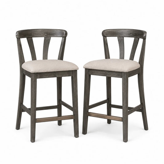 Tabouret de bar en bois avec assise en tissu Beige - Ensemble de 2