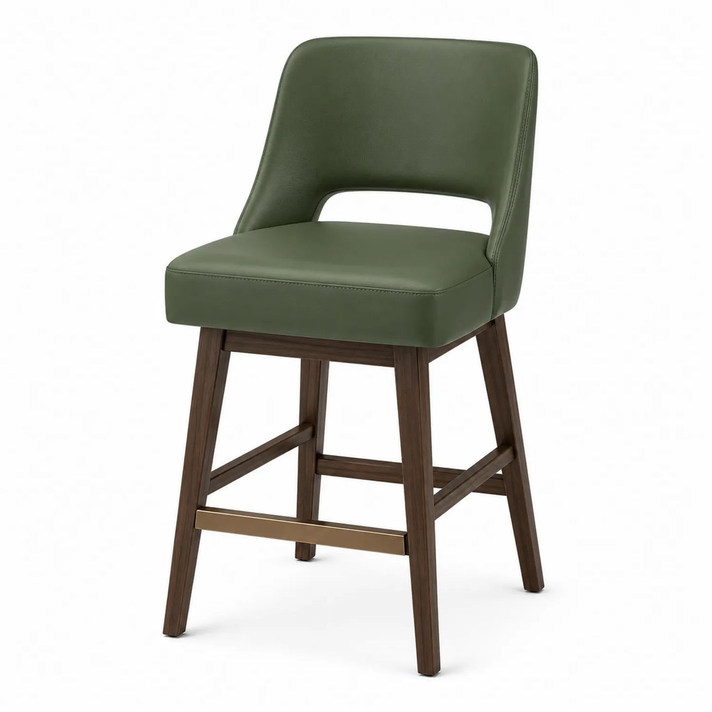 Tabouret de bar en PU vert avec pieds en bois