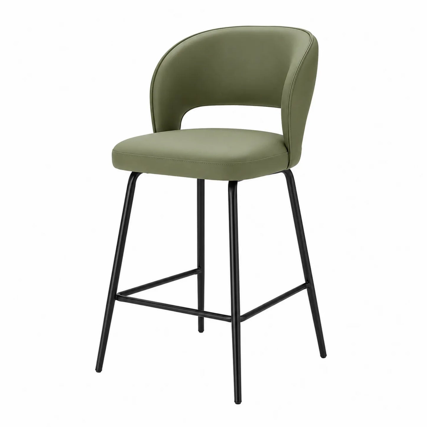 Chaise de bar en cuir synthétique vert olive avec pieds en métal