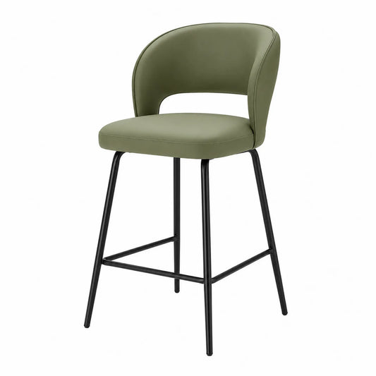 Chaise de bar en cuir synthétique vert olive avec pieds en métal