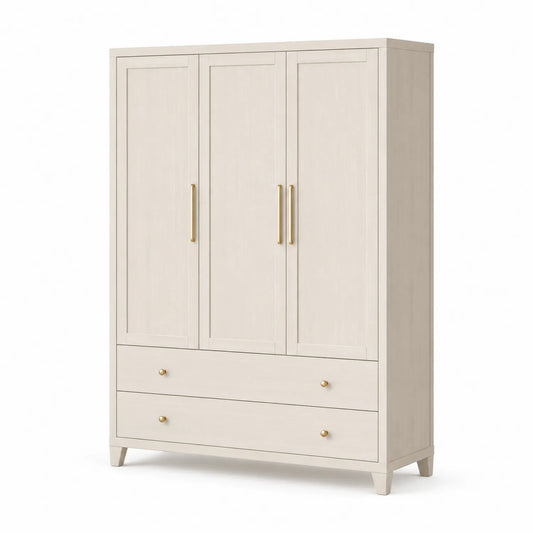 Armoire en bois 3 portes 2 tiroirs Blanc
