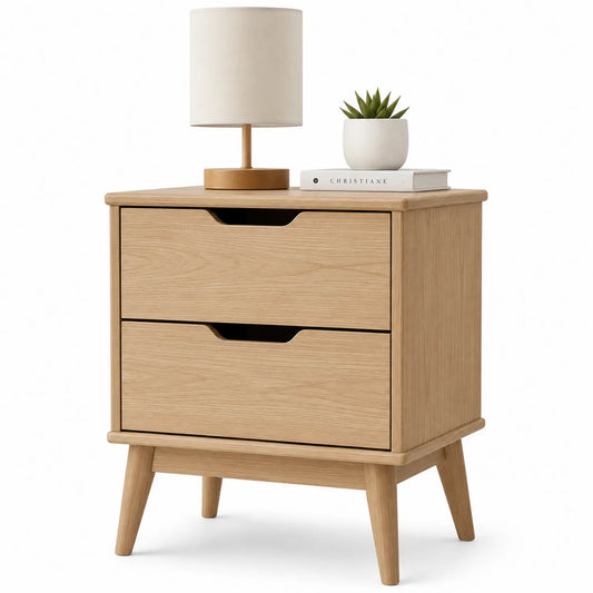 Table de chevet en bois avec 2 tiroirs en chêne