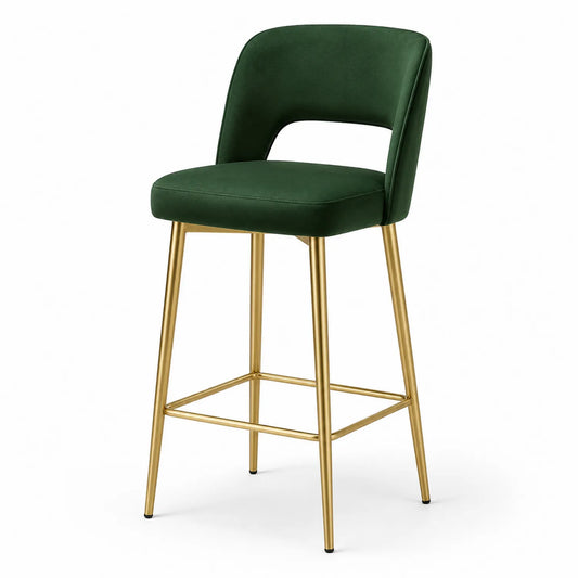 Tabouret de bar en velours vert avec pieds en métal doré 104cm