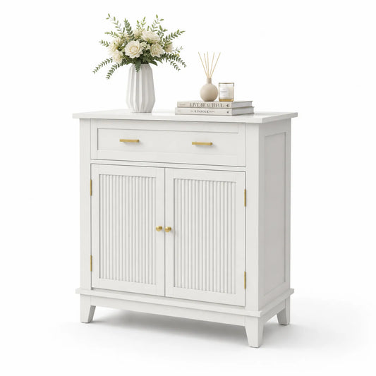 Buffet en bois avec tiroir et portes Blanc et Doré 80x40x95 cm
