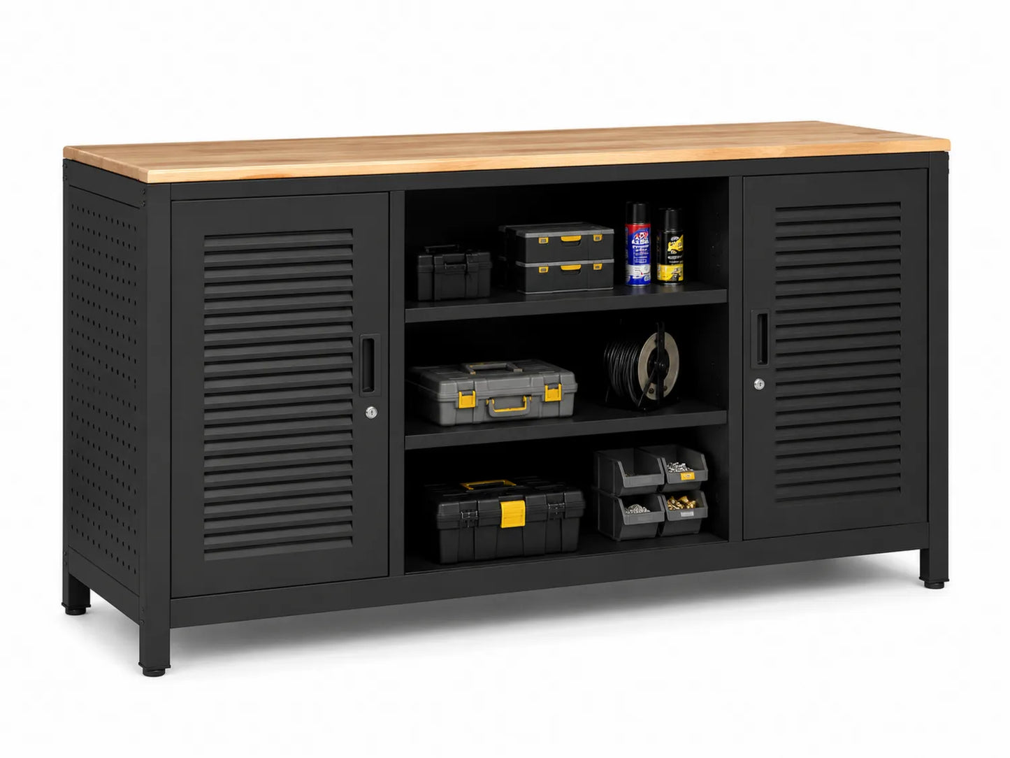 Armoire en acier avec plateau en bois Noir