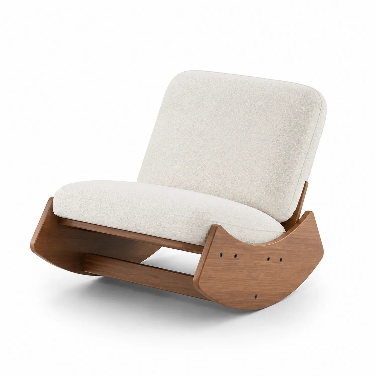 Chaise berçante en tissu polyester beige et bois courbé