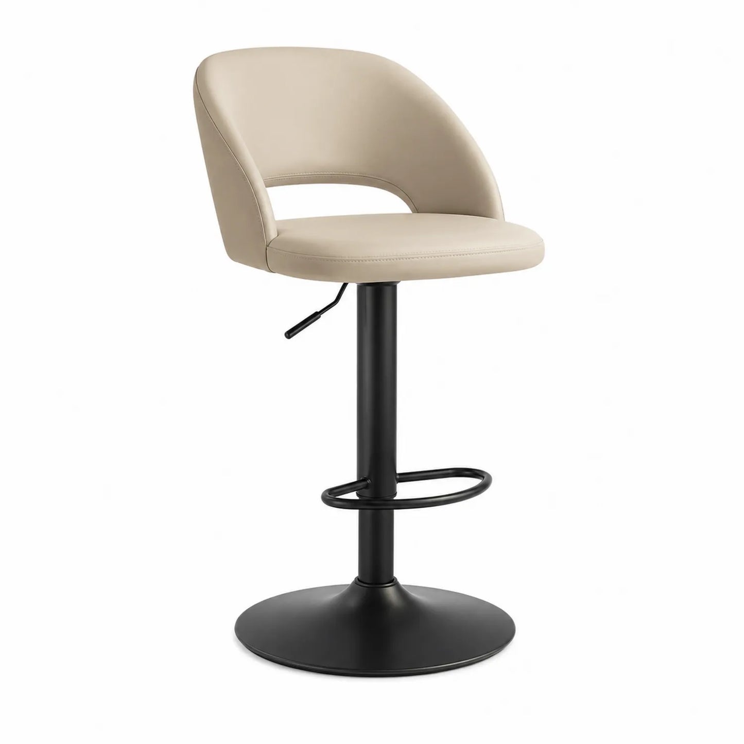 Tabouret de Bar Réglable en Similicuir Beige avec Base en Métal Noir