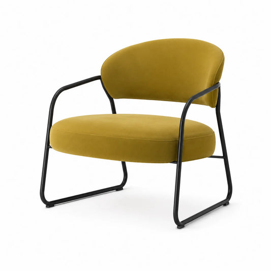 Fauteuil en velours jaune structure en métal