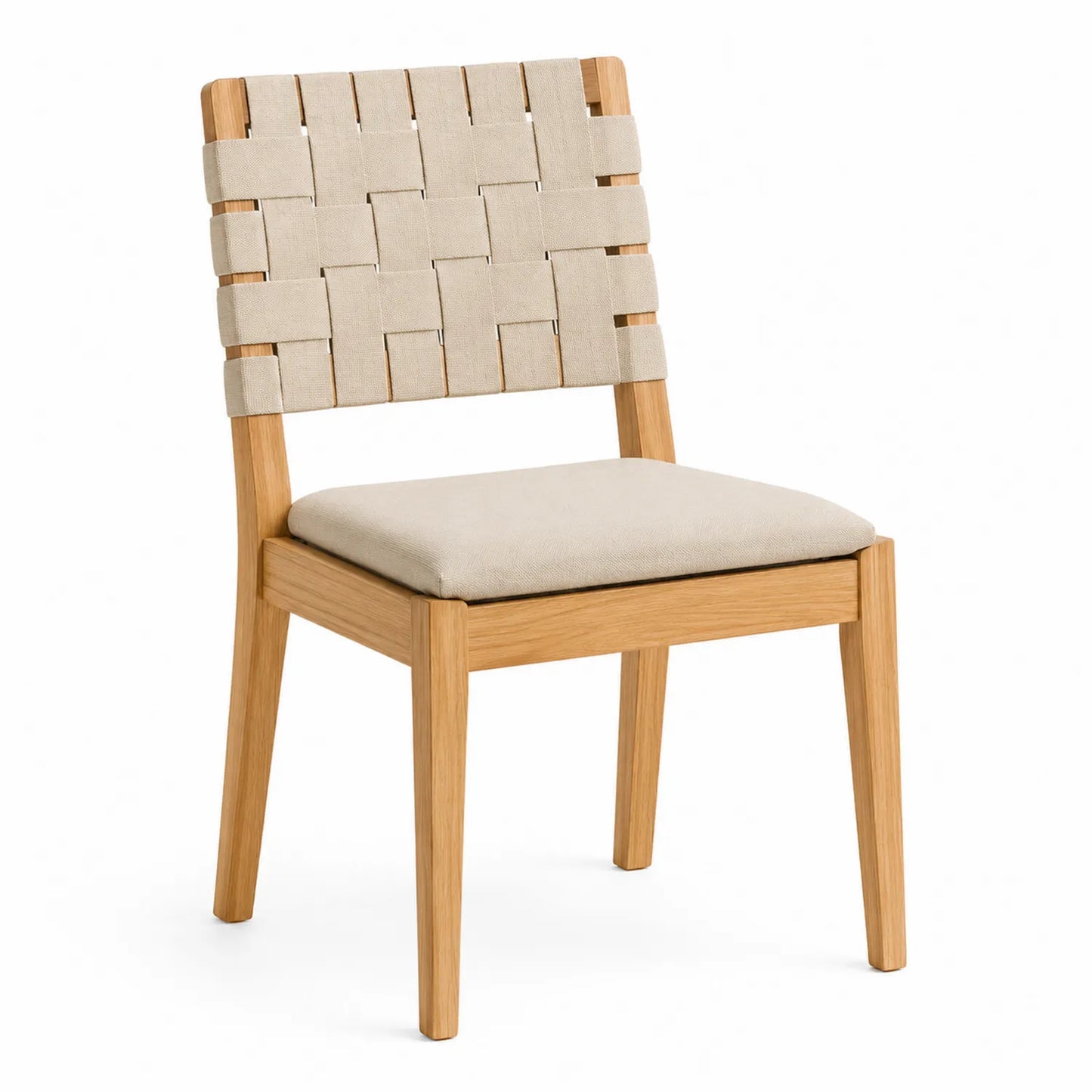 Chaise de salle à manger en bois avec dossier en toile tressée Beige 45cm