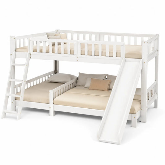 Lit superposé en bois blanc avec toboggan et échelle