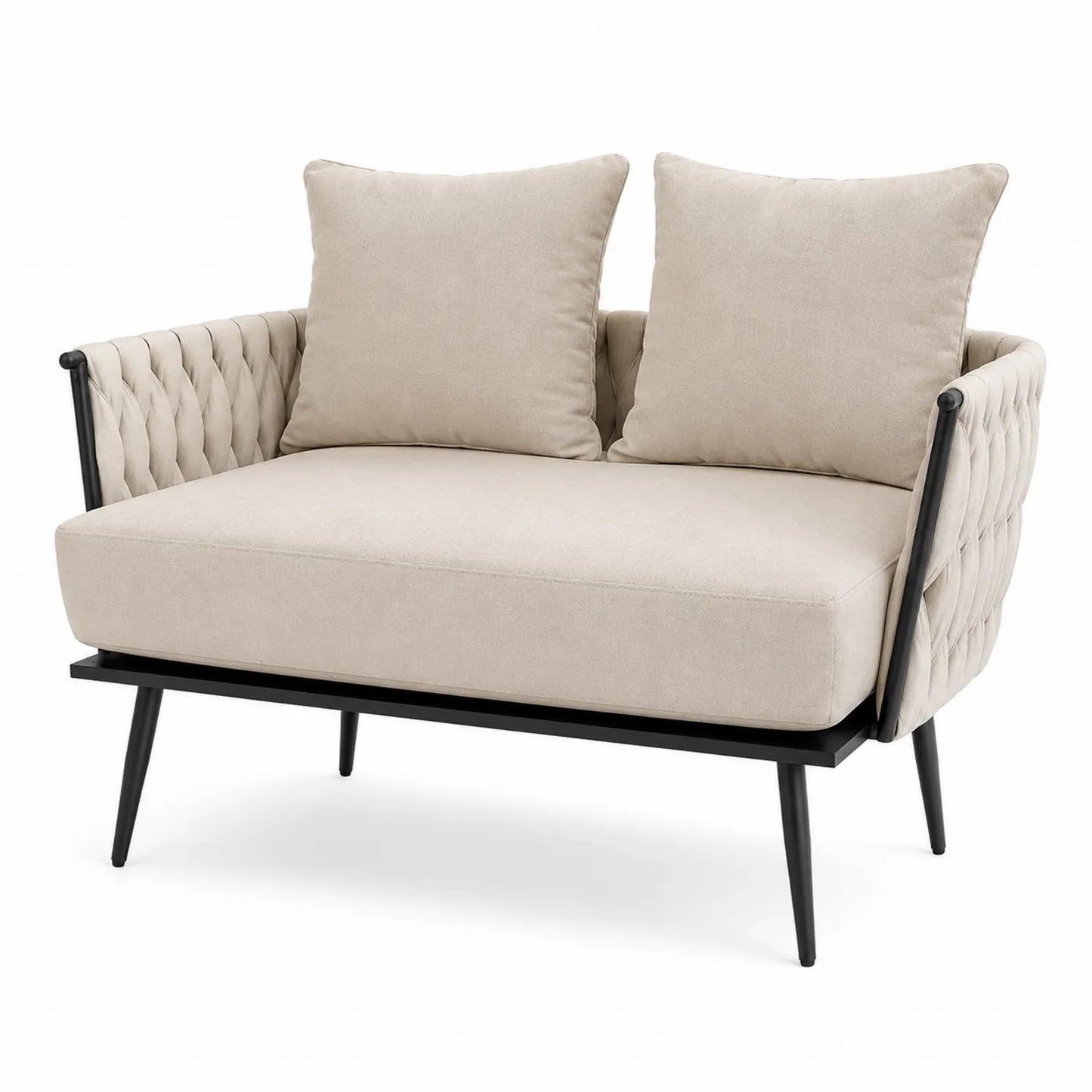 Canapé 2 places tissu beige cadre métal