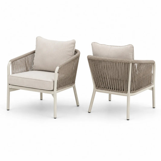 Ensemble de 2 Fauteuils d'Extérieur Aluminium Corde Polyester Beige